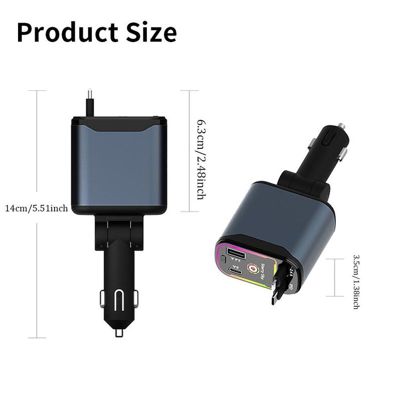 4-in-1 Car Charger, 66W Retractable Car Charger with Star Projector Night Light and LED Decorative Ceiling Light, USB Car Adapter with 2.6ft Retractable Cable Fast Charging Magnetic Wireless Magnetic Charging portable charger