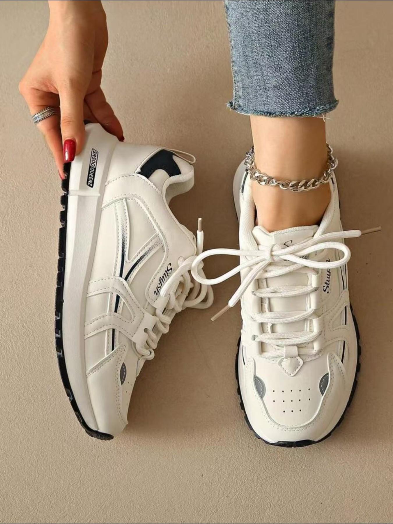 Women's Retro Leather Casual Sneakers, Lace Up Low-Top Comfortable Running Shoes, Non-Slip Daily Wear Trainers for Walking & Street Style