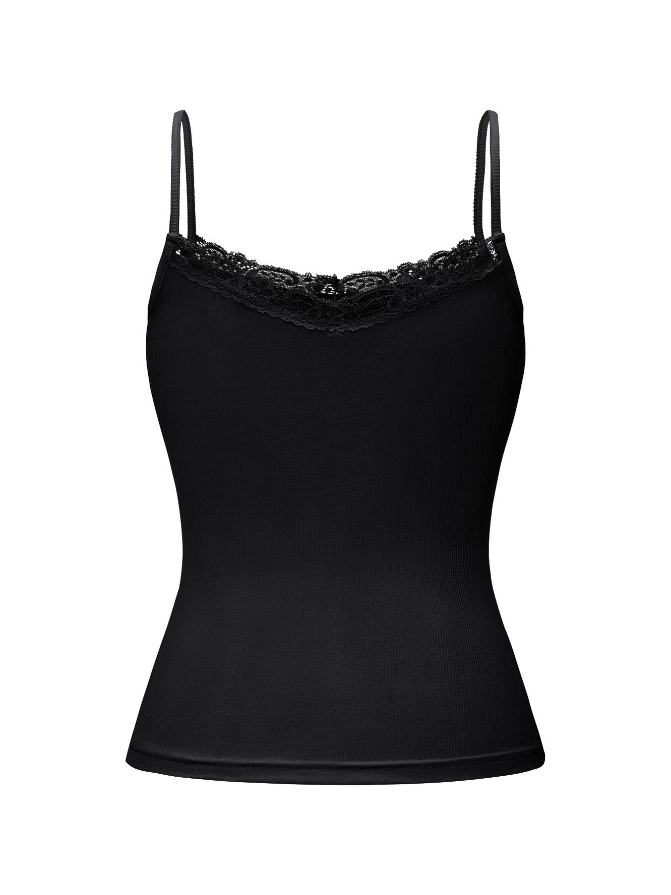 Pure Desire Lace Trim Short Tank Top, Casual Basic Layering Piece, Comfortable Everyday Wear, Stylish Women's Clothing, Womenswear