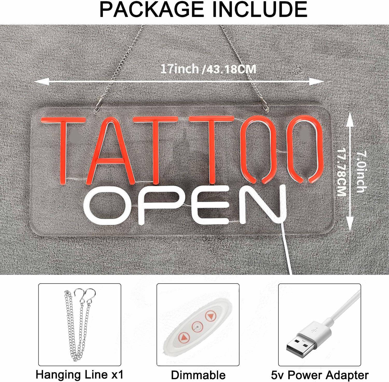 Open Neon Tattoo Sign Wall Decor, Adjustable USB Powered LED Sign for Salon Art Decoration, Bright Neon Sign for Bar Hotel Game Room