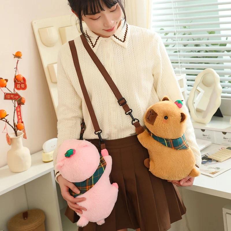 MyRytanda Kawaii Capybara Plush Backpacks Cute Animals Fuzzy Phone Bags Brown Capibara School Bags Childreen Birthday Gifts