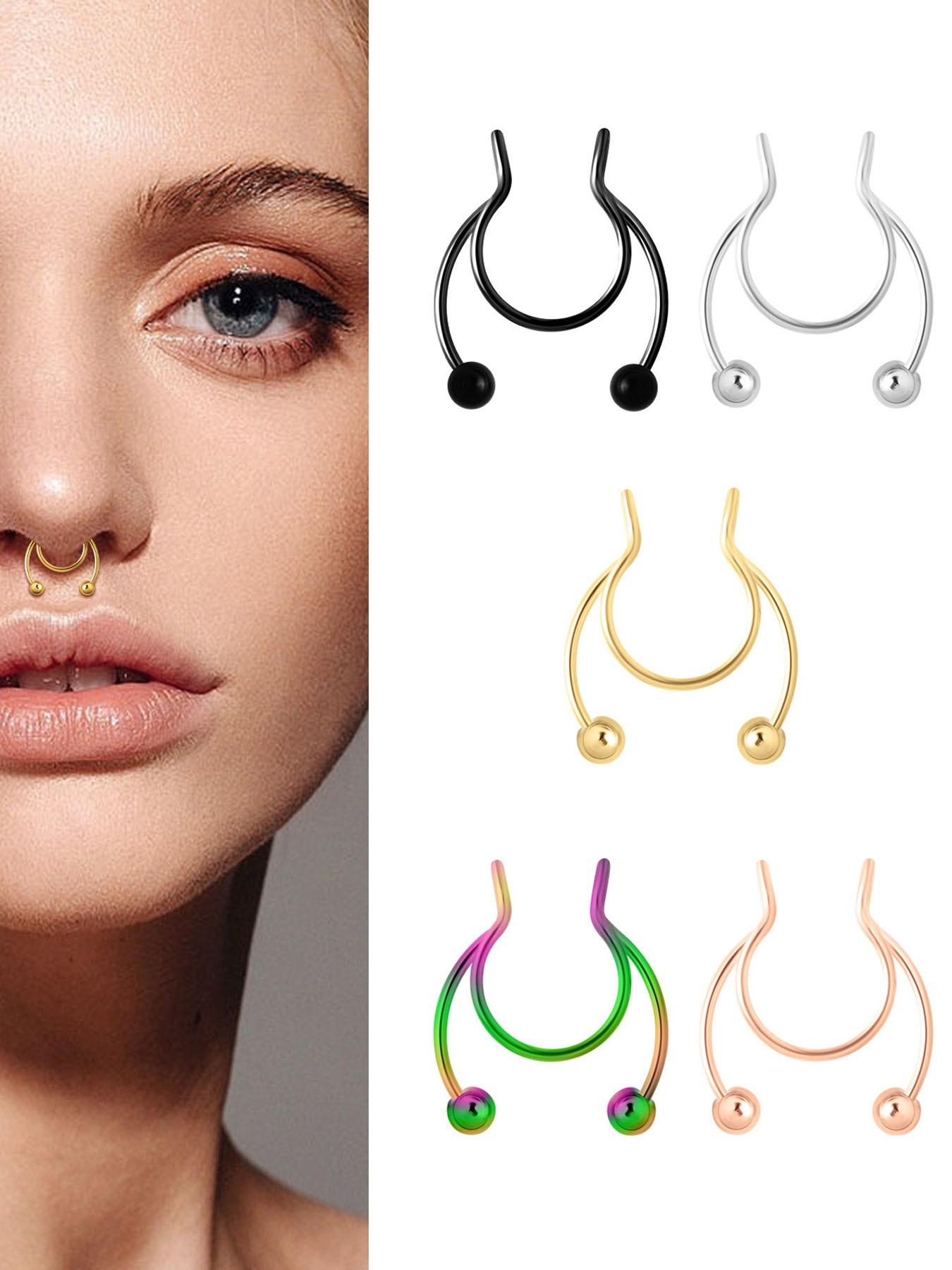 Horseshoe Fake Nose Ring Set, U-Shaped False Septum Rings, 316L Stainless Steel Non-Piercing Jewelry, Casual Style for All Seasons