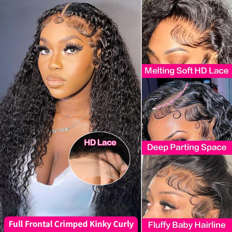 Bling Hair 12-36 Inch Kinky Curly Lace Front Wigs Human Hair 180 Density 13x6 HD Transparent Water Wave Lace Front Wigs Human Hair Pre Plucked for Women
