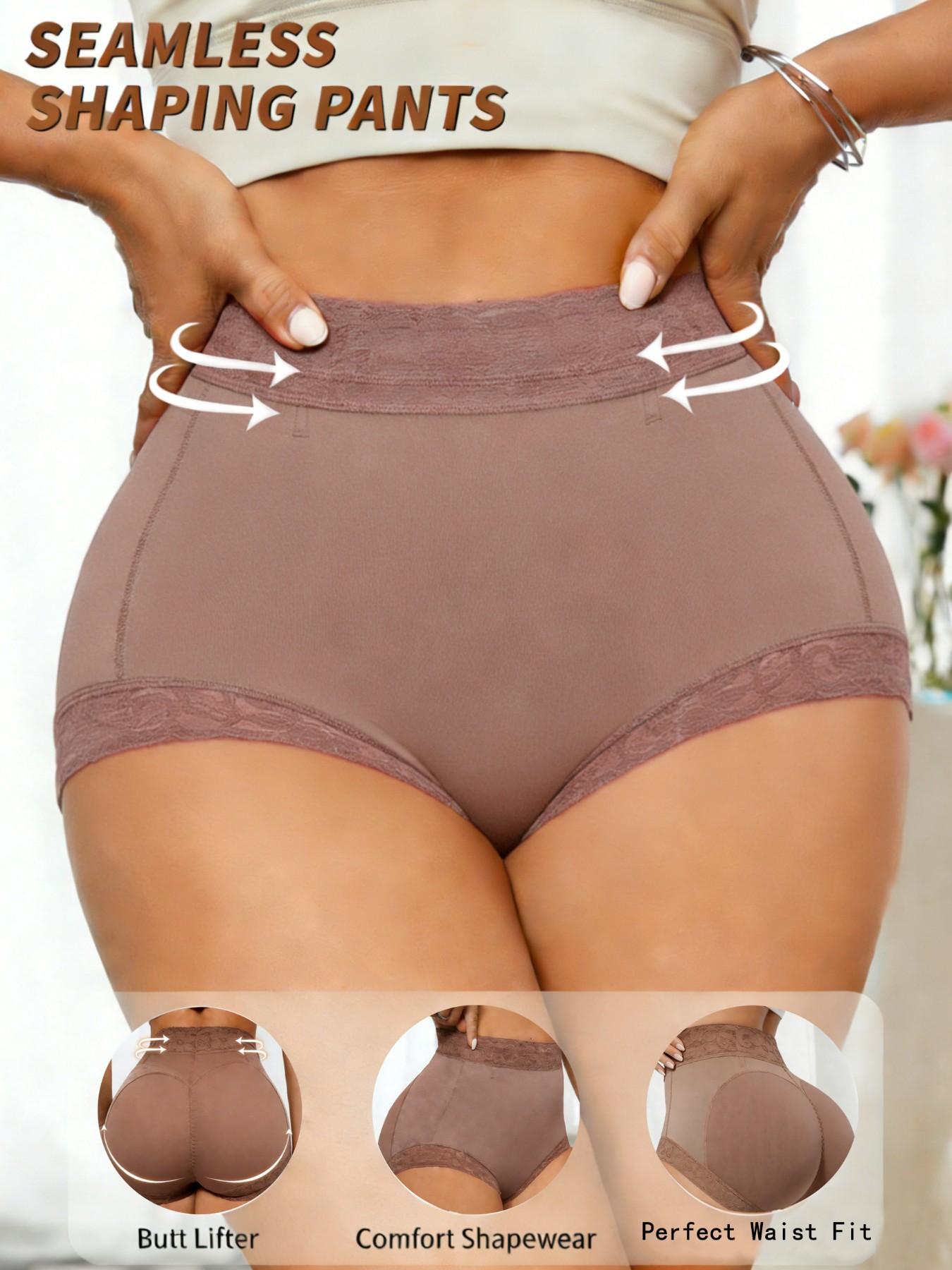 Womens Solid Color Lace High Elasticity Shapewear Briefs, Fajas, Medium High Waist Tummy Control Bottoms for Ladies, Comfort Slim Fit, Butt Lifting and Abdominal Compressing Short, Suitable for Daily,Training,Yoga, Underwear