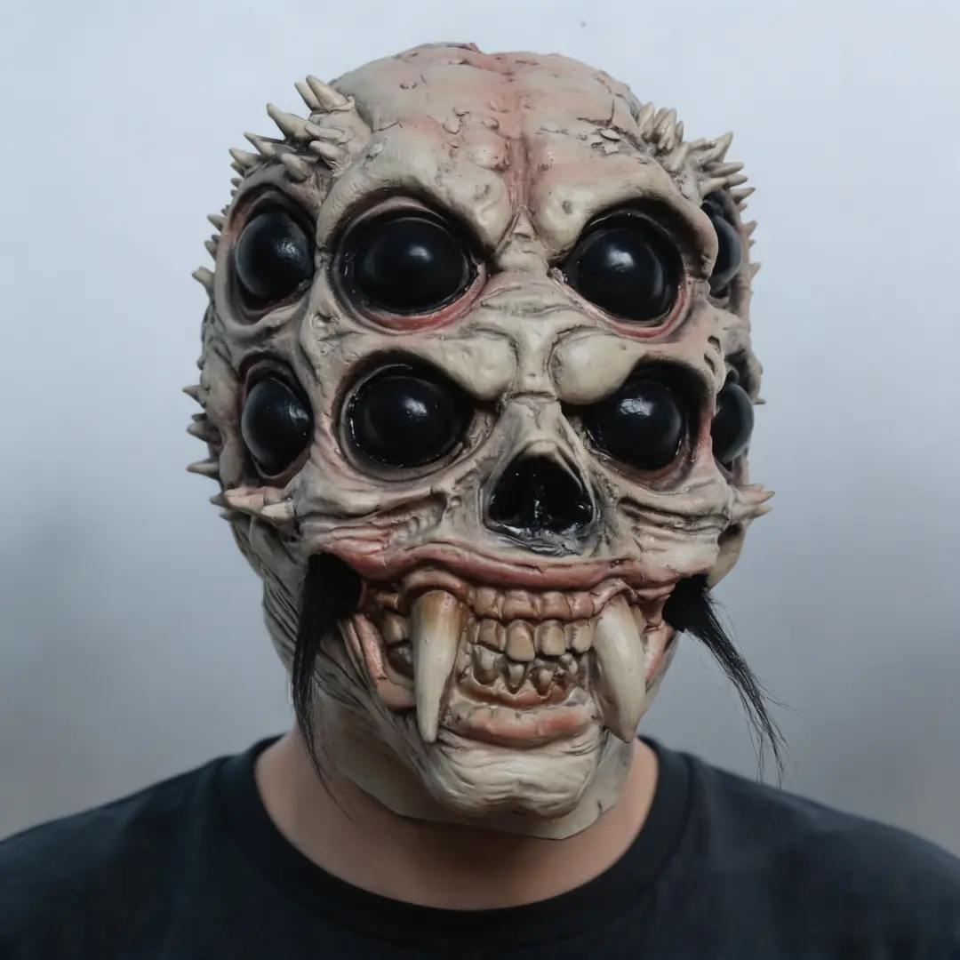 Horror Multi-Eyed Monster Mask, Realistic Alien Demon Latex Mask With Fangs, Full Face Halloween Costume Prop for Adults
