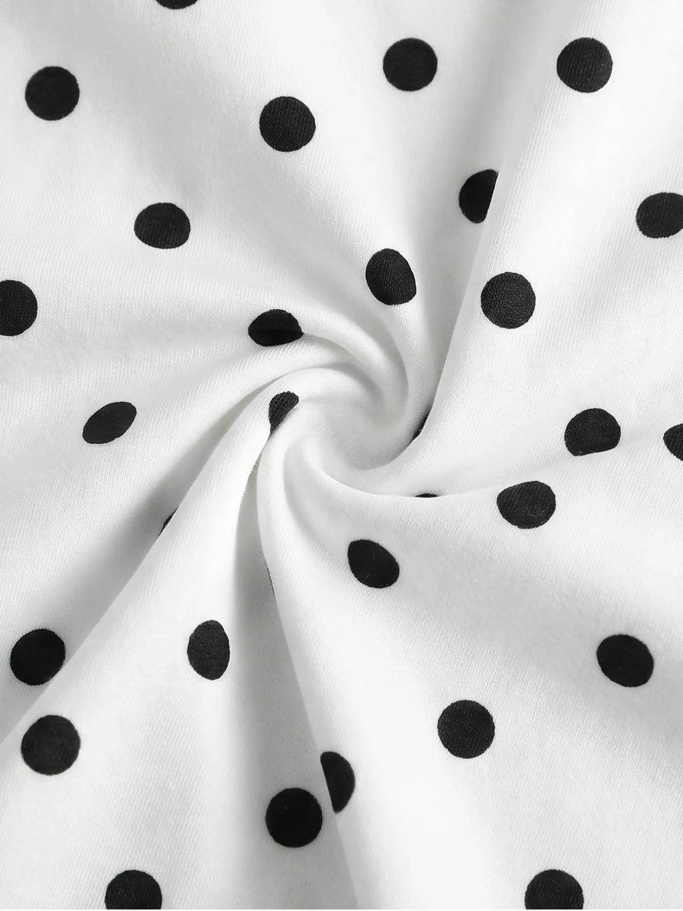 2‑Piece Set Women's French‑style Polka‑dot Square‑neck Slim‑fit Long‑sleeve Top and Sexy Slit Midi Skirt, Elegant Trendy Outfit for Beach Trip, Long Sleeves