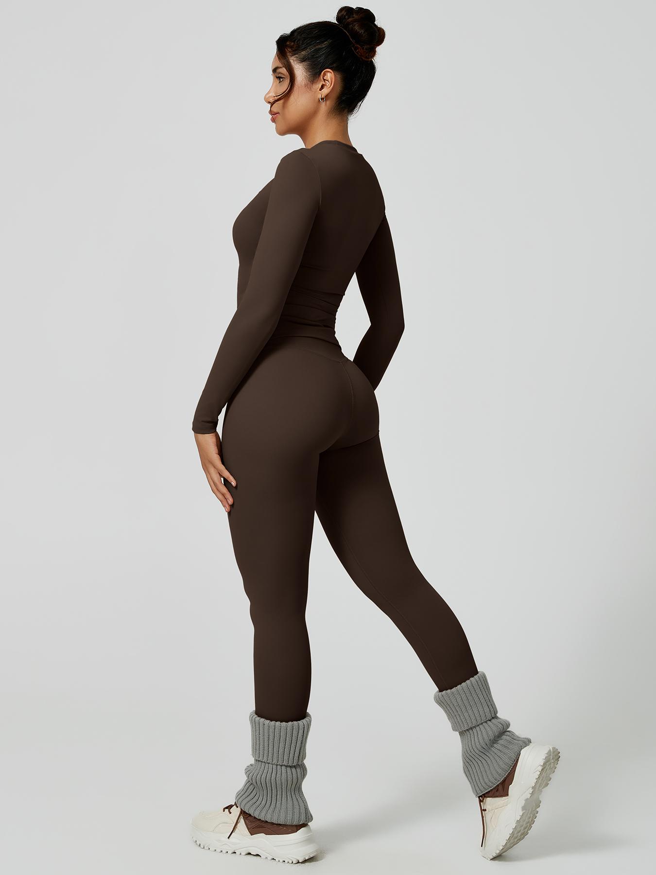 Two-Piece Set Women's Patchwork High Elastic Soft Round Neck Flat Shoulder Long Sleeve Slim Fit Beautiful Hip Tight Pants Yoga Clothes suit Workout Running Clothes Four Seasons Outdoor Running Cycling Hiking Walking Shopping Fashion suit Gym