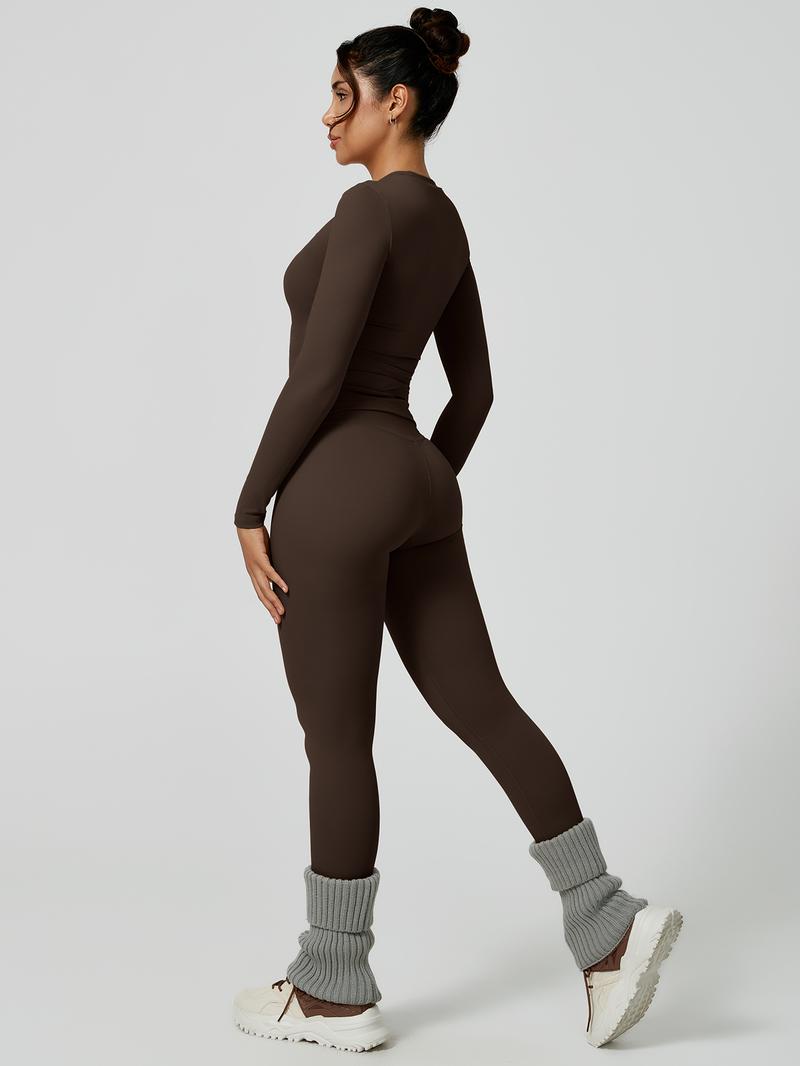 Two-Piece Set Women's Patchwork High Elastic Soft Round Neck Flat Shoulder Long Sleeve Slim Fit Beautiful Hip Tight Pants Yoga Clothes suit Four Seasons Outdoor Running Cycling Hiking Walking Shopping Fashion suit Gym Sporty High Stretch