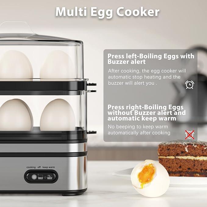 EVOLOOP Rapid Egg Cooker Electric 12 Eggs Capacity, Soft, Medium, Hard Boiled, Poached, Omelet Maker Egg Poacher & Vegetable Steamer, BPA Free Tray