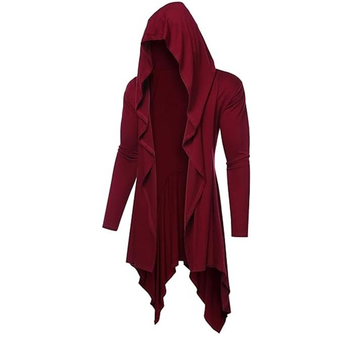 COOFANDY Personalized and Fashionable Long Hooded cardigan with ruffle edge shawl collar, lightweight draped cape jacket with pockets