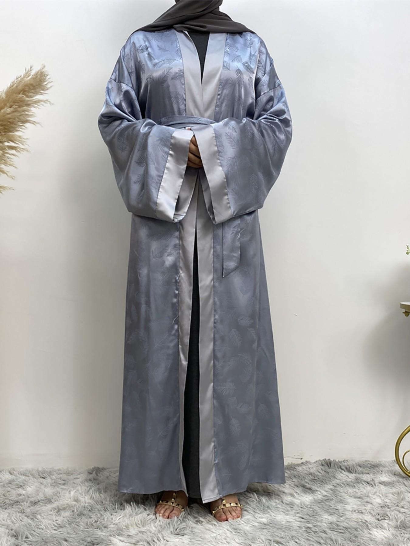 Women's Elegant Gold Foil Imitation Satin Lightweight Muslim Open Abayas, No Headscarf, All Seasons, Loose-Fitting Cardigan Top