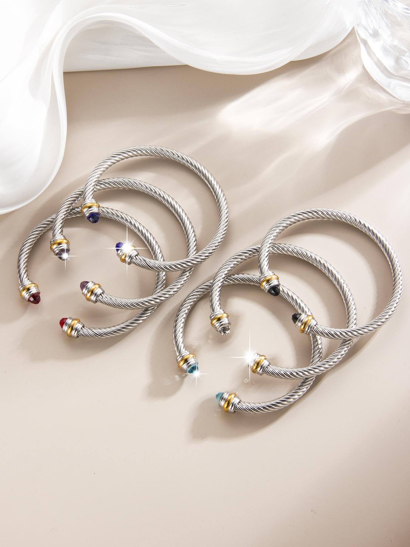 Adjustable Diamond-encrusted Wire Rope Bracelet, a Versatile Punk, Fashionable, Simple, and Luxury Jewelry #Jewelry/Stainless Steel/Fade-resistant/Hypoallergenic/Couples/Holidays/Parties/Ideal Gift