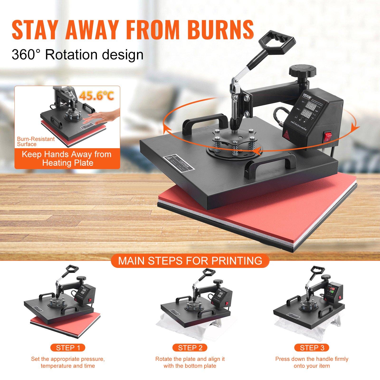 VEVOR 8 in 1 Heat Press Machine 15x15 Inch T-Shirt Pressing Machine 360° Swing Away Professional Sublimation Heat Press for Sublimation, Vinyl, Heat Transfer Projects