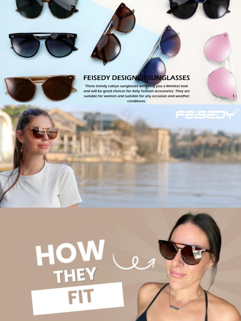 FEISEDY Women's Sunglasses, Cat Eye Style, UV400 Polarized Sun Glasses, Cute Vintage Trendy B0119