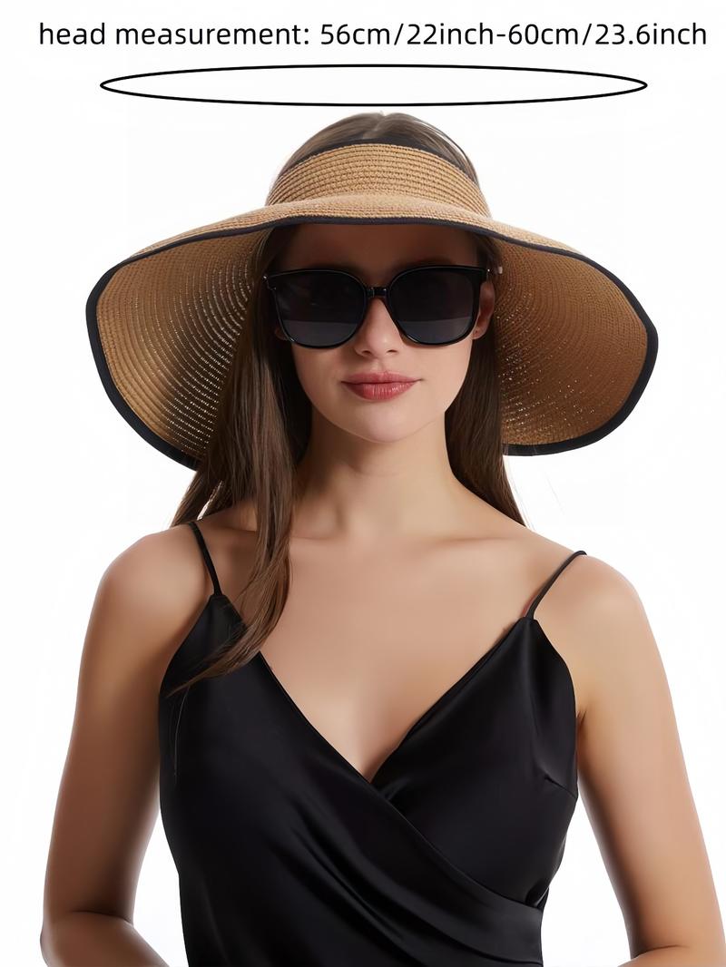 Women's Solid Color Cute Bow Design Wide Brim Straw Hat, Casual Trendy Foldable Sun Hat for Beach, Fashion Accessories for Women & Girls