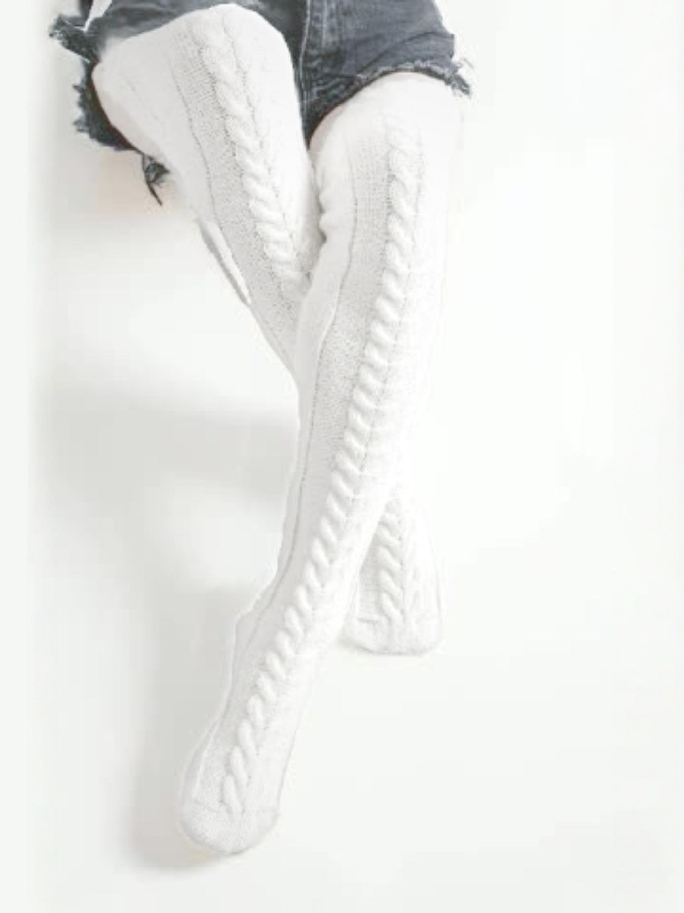 Thick Knit Warm Leggings Over-The-Knee Socks, Fall Winter Casual Fashion, Hand Wash Only, Elastic, Polyester Elastane Blend, Christmas Gift Idea