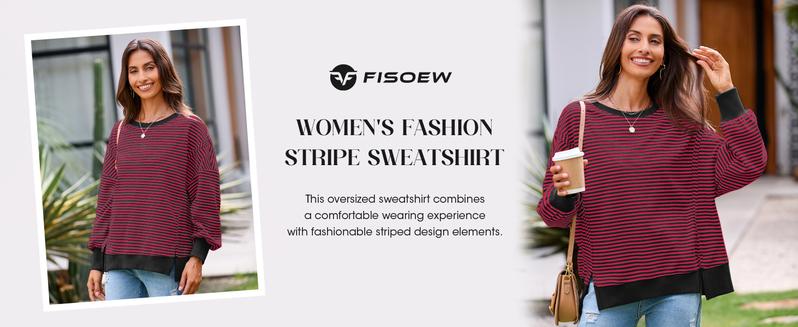 Fisoew Sports Women's Fall Oversized Sweatshirt Casual Waffle Knit Long Sleeve Crewneck Split Pullover Tunic Tops,Valentine's Day Gift Recommendations