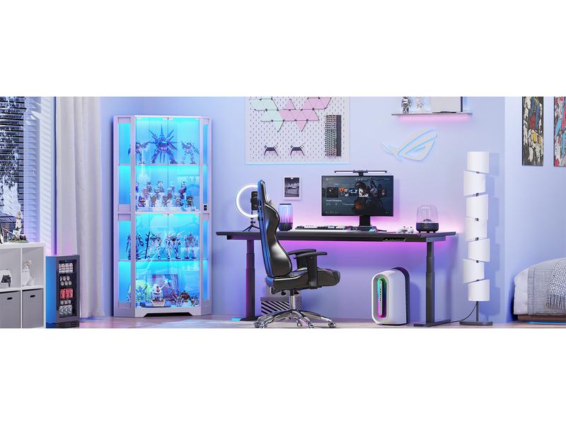 BROTTAR Corner Display Cabinet with Glass Doors, 65" Lighted Curio Display Case with 3 Color Lights for Collectibles, 4-Tier Corner Display Case with Human Body Sensor for Living Room,Large Storage Capacity, White BROTTAR Corner Display Cabinet with Glass Doors, 65" Lighted Curio Display Case with 3 Color Lights for Collectibles, 4-Tier Corner Display Case with Human Body Sensor for Living Room,Large Storage Capacity, White