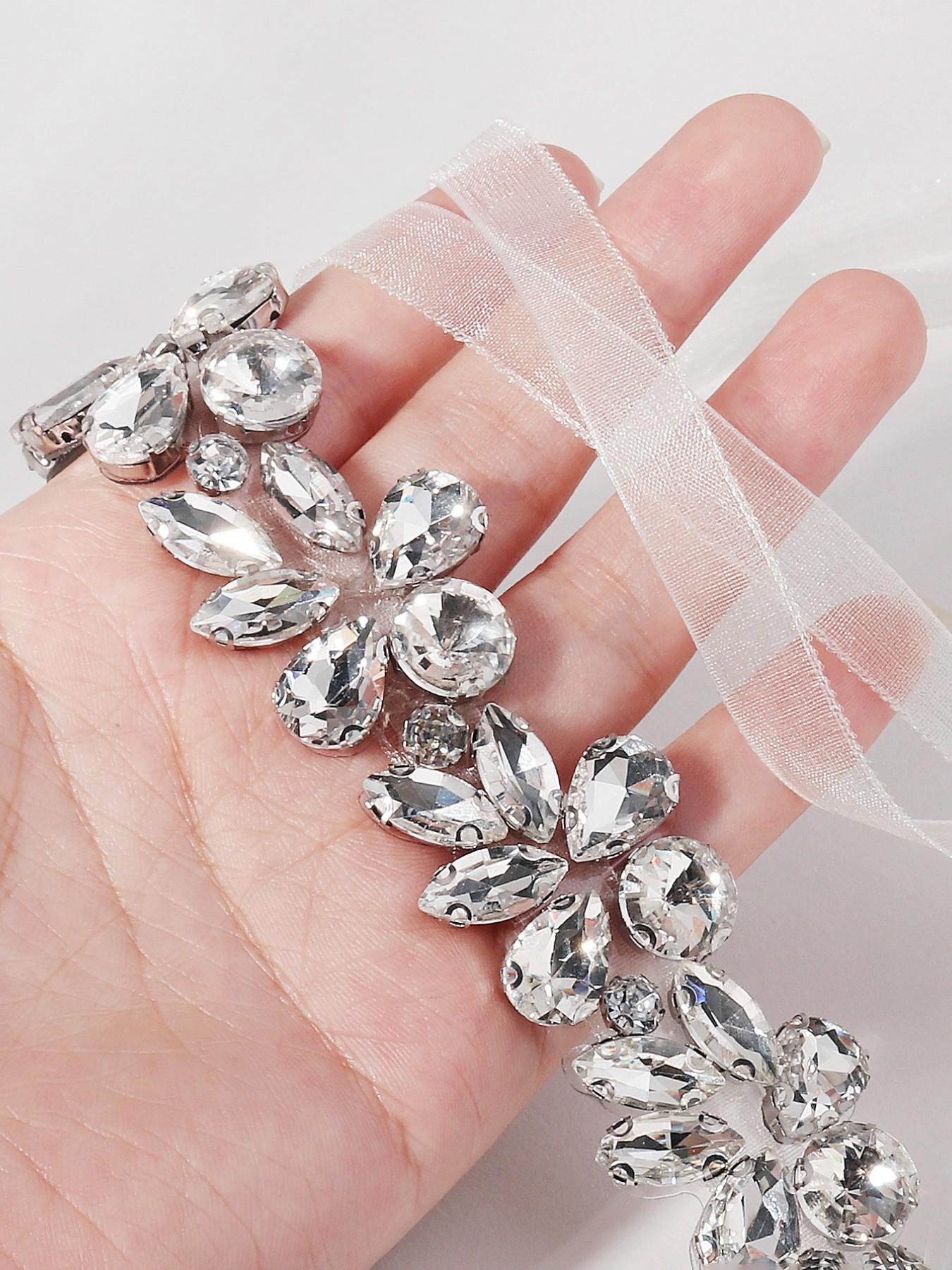 Bridal High-End Sparkling Rhinestone Waist Belt For Dress, Heavy-Duty Rhinestone Organza Ribbon Sash, Wedding Bridesmaid Evening Gown Accent, Belts For Dresses