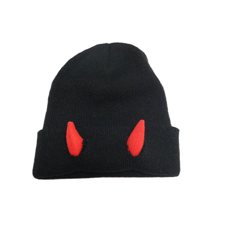 Reversible Knit Beanie with 3D Devil Horns - Soft Acrylic Material, Stretchy & Warm, Unisex Winter Hat, Multiple Colors, Perfect for Men & Women