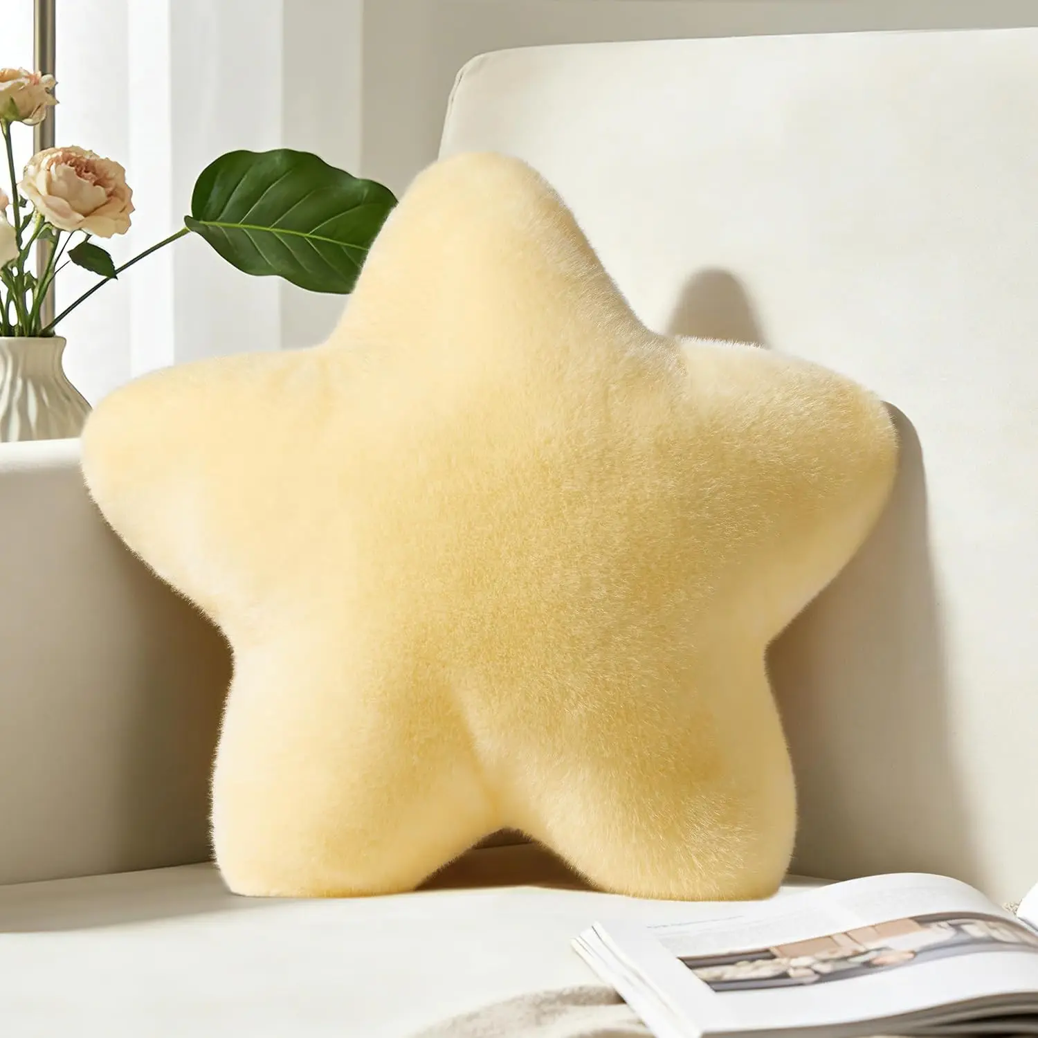 Star Pillow 15.4" Cute Yellow Decorative Throw Pillows for Couch Bed Sofa | Goose Yellow, Star Shaped, Soft Faux Plush, Floor Cushions, for Living Room Bedroom Decor Aesthetic, Gift for Girls Teens