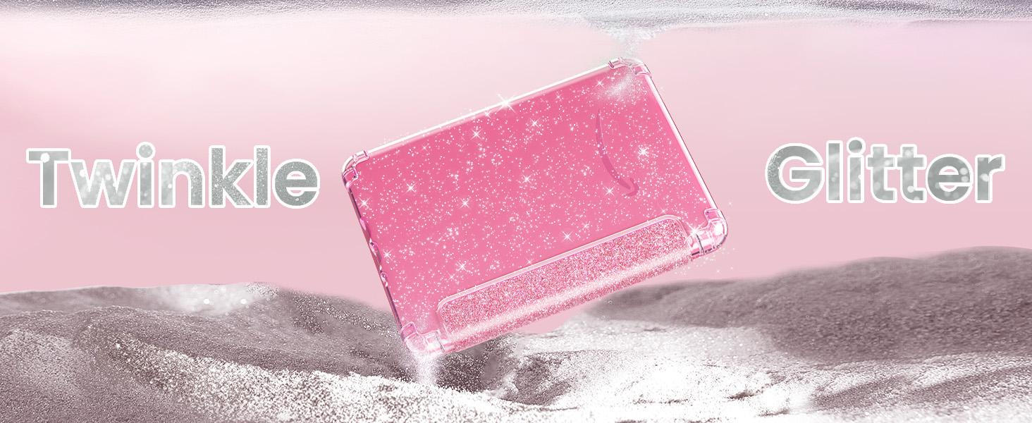 MoKo Case for All-New 7" Kindle Paperwhite 12th Gen 2024 & Kindle Colorsoft 2024/2025,Glitter Clear Kindle Case, Flexible Clear Soft TPU Back Cover Light Shell with Auto Wake/Sleep, Glitter Pink