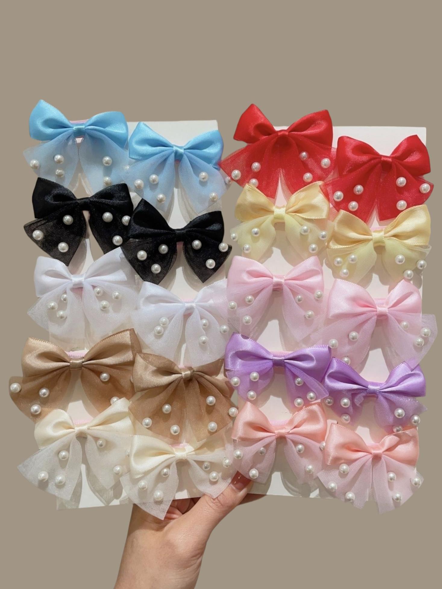 10pcs Cute Pearl Bow Hair Clips Set, Hair Pin Set, Elegant Mesh Butterfly Knot Hair Accessories, Perfect Girls & Women, Fall Winter Fashion