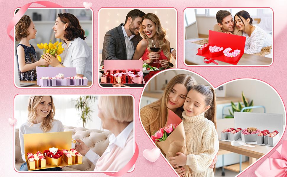 2 Pack ''MOM'' ''I Love You'' Flower Gift Letter Box Empty Cardboard Fillable Paper Gift Box Flower Chocolate Packaging Fillable Box for DIY Mother's Day Gifts Grandma Stepmother Birthday（Flowers not included）