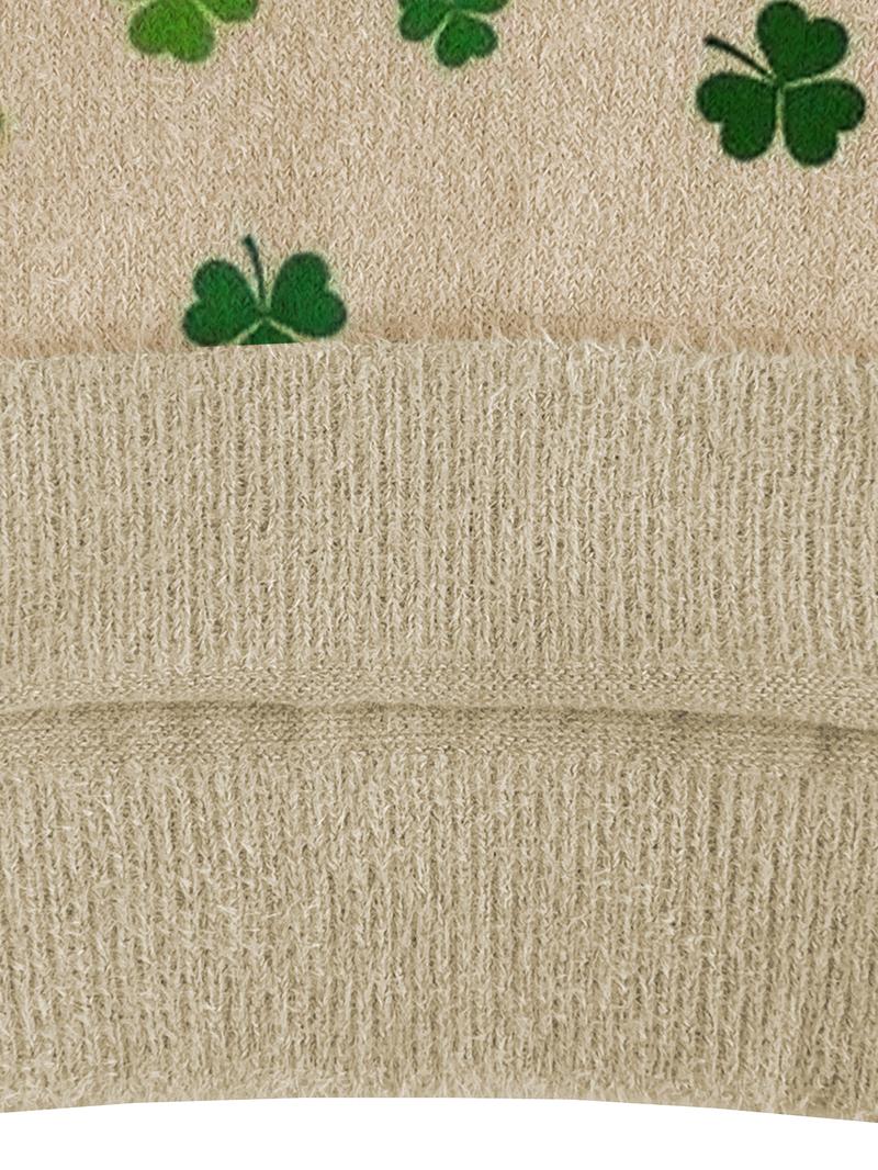 Women's Clover Print Small Collar Sweater, Casual Sleeveless Knitwear for Autumn Winter, Comfortable Versatile Top for All Seasons