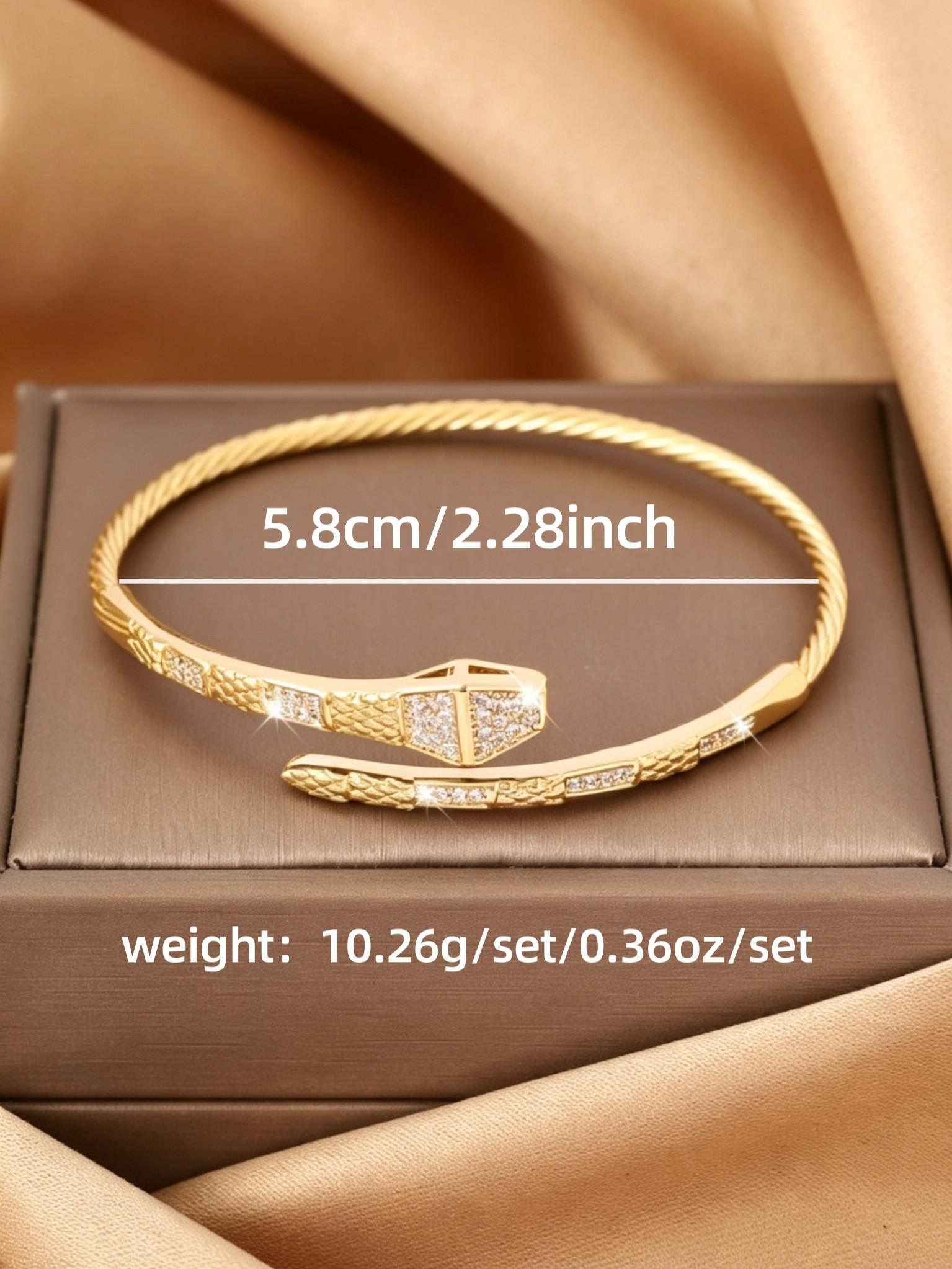 Elegant Snake Design Open Bracelet, Unique Zircon Stone Head, High-End Jewelry for Commuting and Dates, Stylish Accessory for Women
