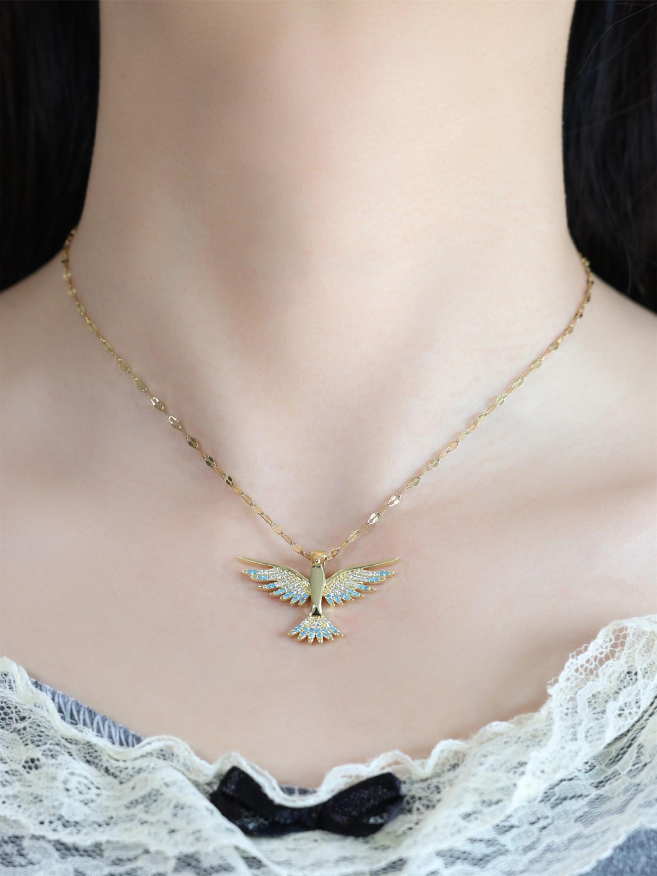 Elegant Full-Diamond Eagle Party Necklace for Women, Versatile High-End Collar Chain Jewelry, Trendy Lockbone Pendant Accessory