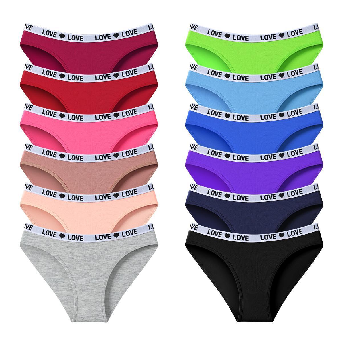 Women's Mid-Rise Brief Panties Multi-Pack, Soft Stretchy Synthetic Blend Underwear with Color Block Letter Print for Everyday Wear, Stretchy Fabric, Mid-Rise Cut