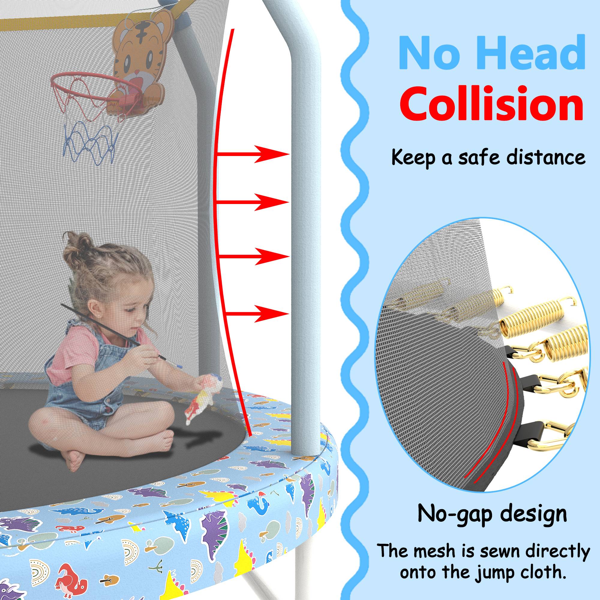 Mersco Indoor/Outdoor 55-Inch Toddler Trampoline, Mini Trampoline for Kids with Safety Enclosure Net and Basketball Hoop,Safe Design,Easy to Assemble, Birthday Gifts, Print Mersco Indoor/Outdoor 55-Inch Toddler Trampoline, Mini Trampoline for Kids with Safety Enclosure Net and Basketball Hoop,Safe Design,Easy to Assemble, Birthday Gifts, Print