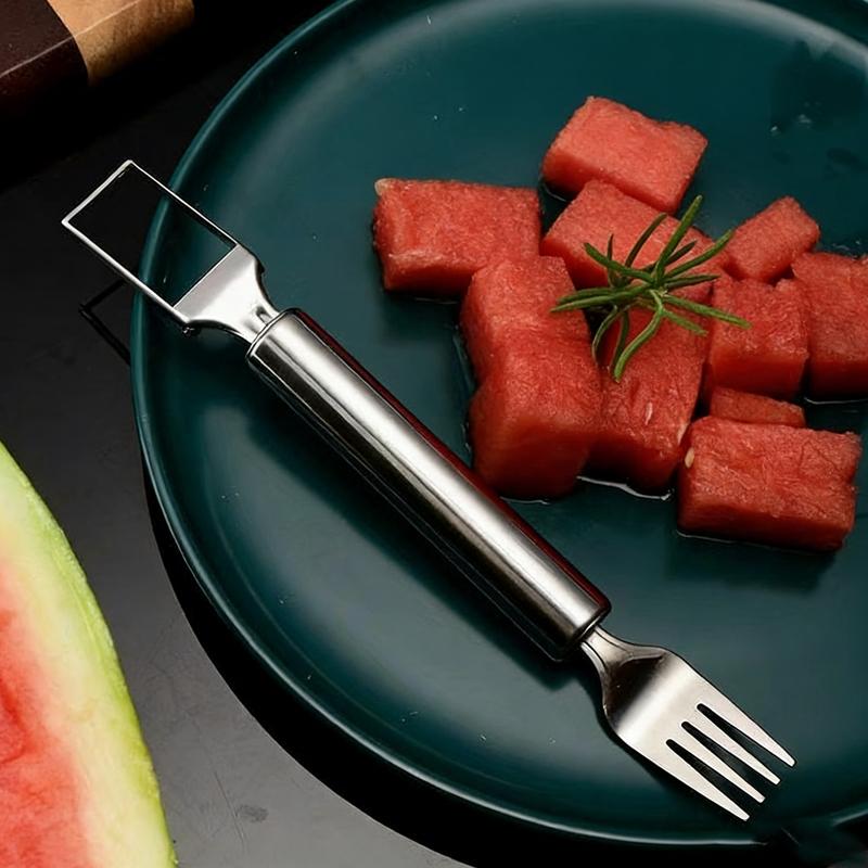 Stainless Steel Dual-Head Watermelon Slicer Fork, Multi-Functional Fruit Divider, Perfect for Cutting Watermelon Pulp Blocks