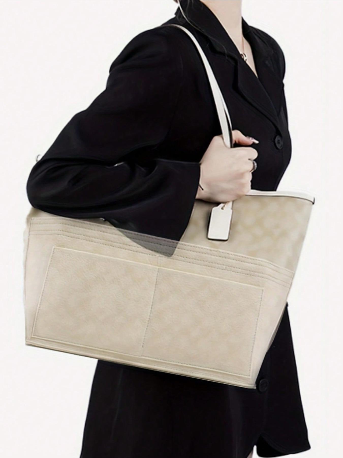 Felt Tote Bag Organizer Insert with Bottom Pad, Fit Longchamp MM 30 33 PM, Beige, Back to School Essential