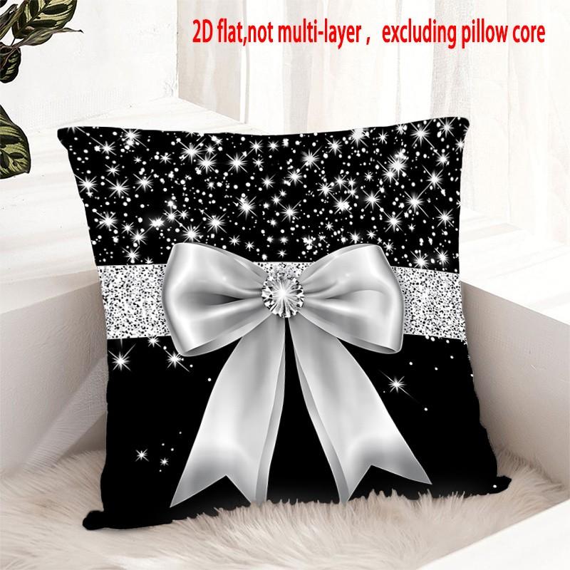 Silver Color Bow Starry Decorative Pillow Cover, Boho Style, All Seasons, Easy Clean, for Bedroom, Living Room, Sofa, Car, Home Decoration