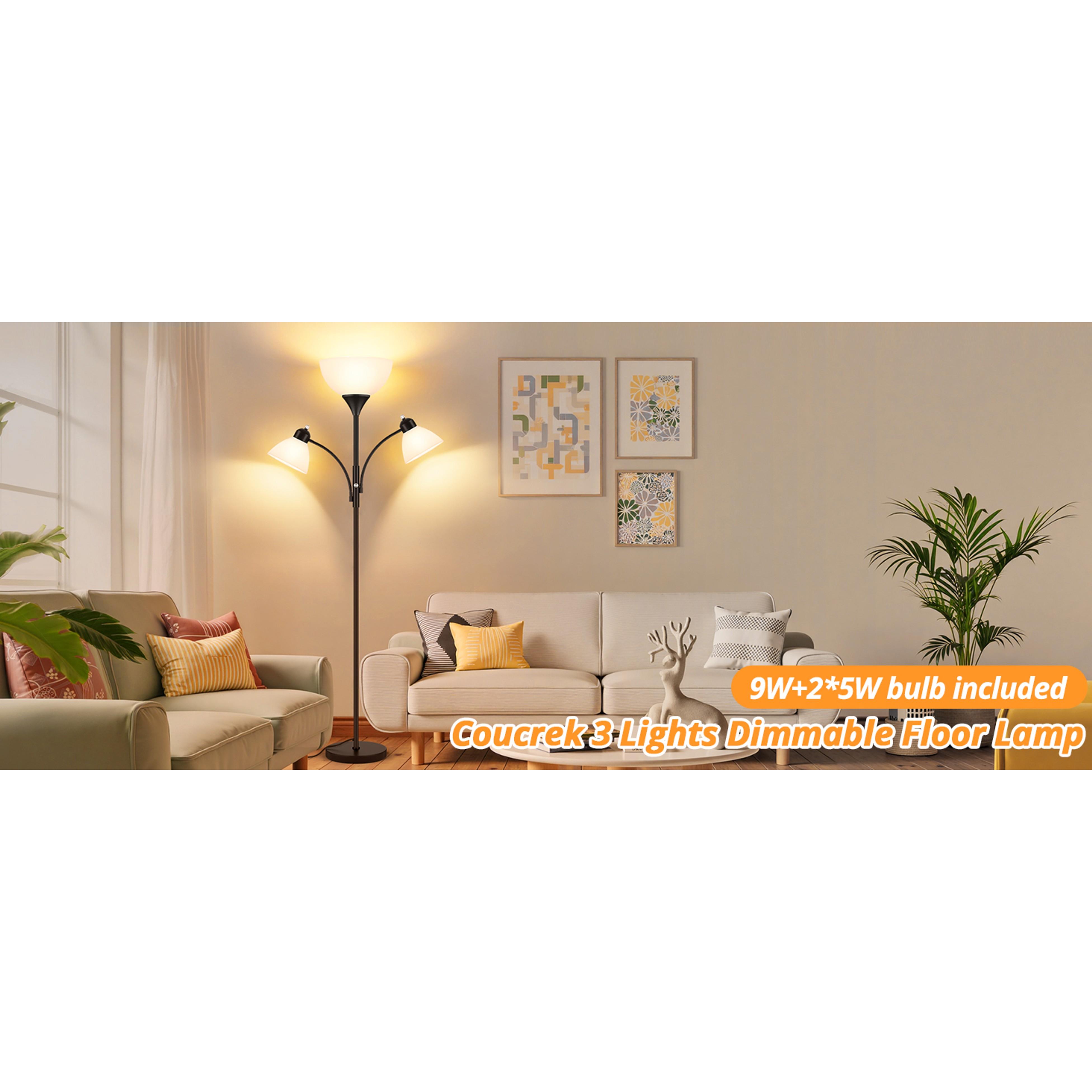 Torchiere Floor Lamps for Living Room,72" Dimmable Lamp with 2 Adjustable Reading Lights for Bedroom, Black Tall Standing Room Lamp, 3 Bulbs Included