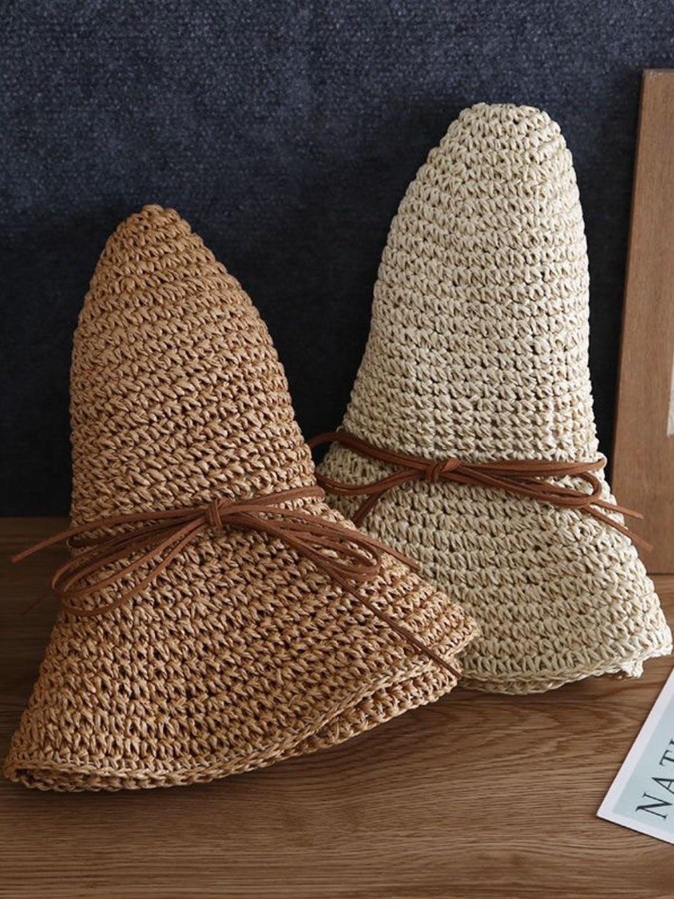 Unisex Handmade Crochet Sun Hat, UV Protection Hollow Out Straw Hat, Boho Style Beach Fishing Cap, Spring Summer Daily Wear