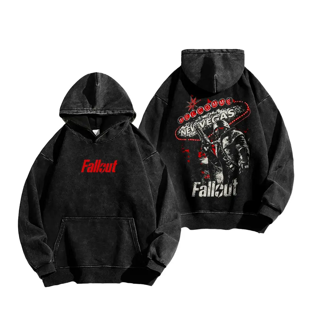 Fallout New Vegas Vintage Washed Hoodie Unisex Streetwear