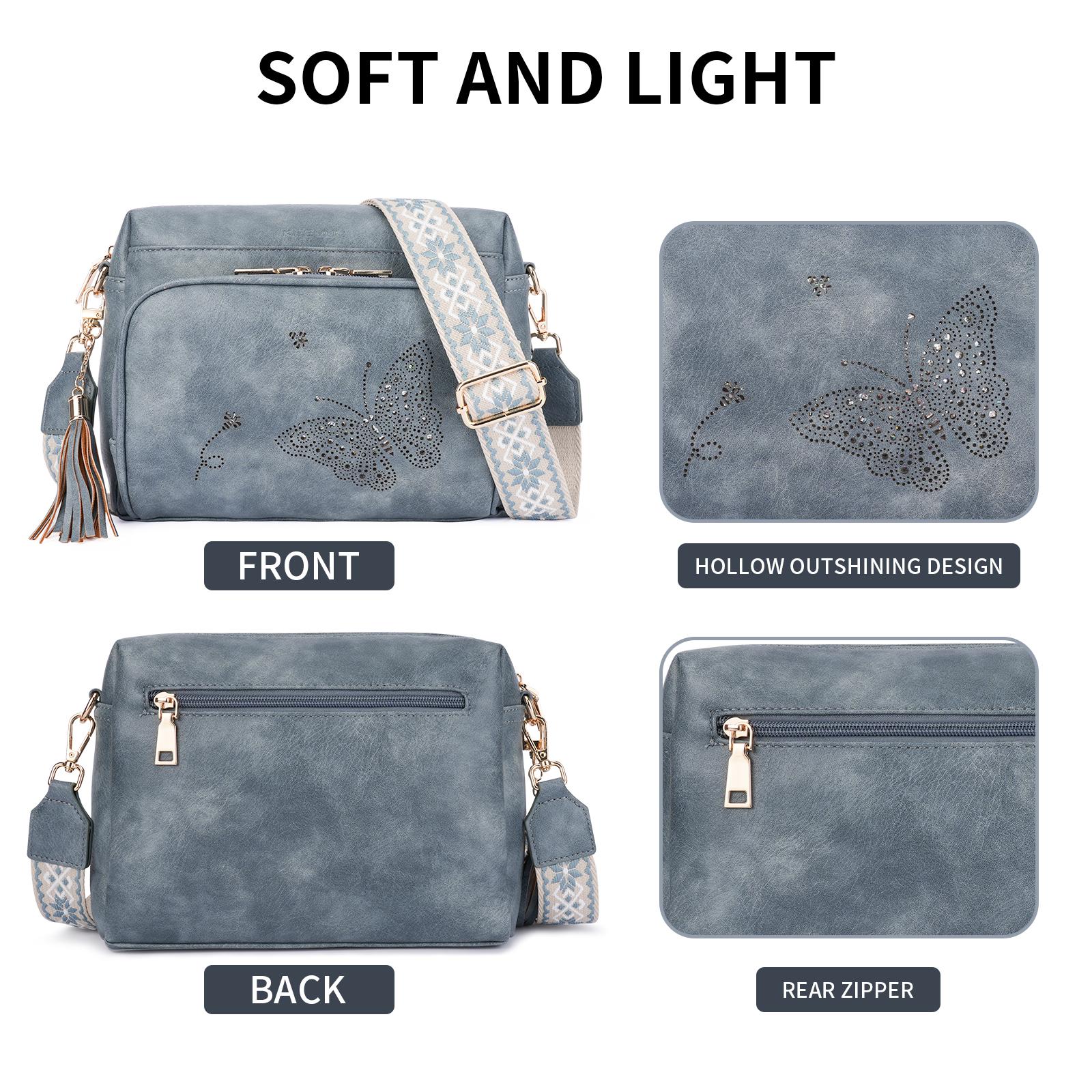 Women's Vegan Leather Portable Crossbody & Shoulder Bag - Stylish Butterfly Design, Phone Pocket, Zipper Closure, Card Slots - Ideal for Work, Everyday Carry - 2025 Trendy Fashion Handbag, Portable Women's Crossbody & Shoulder Bags