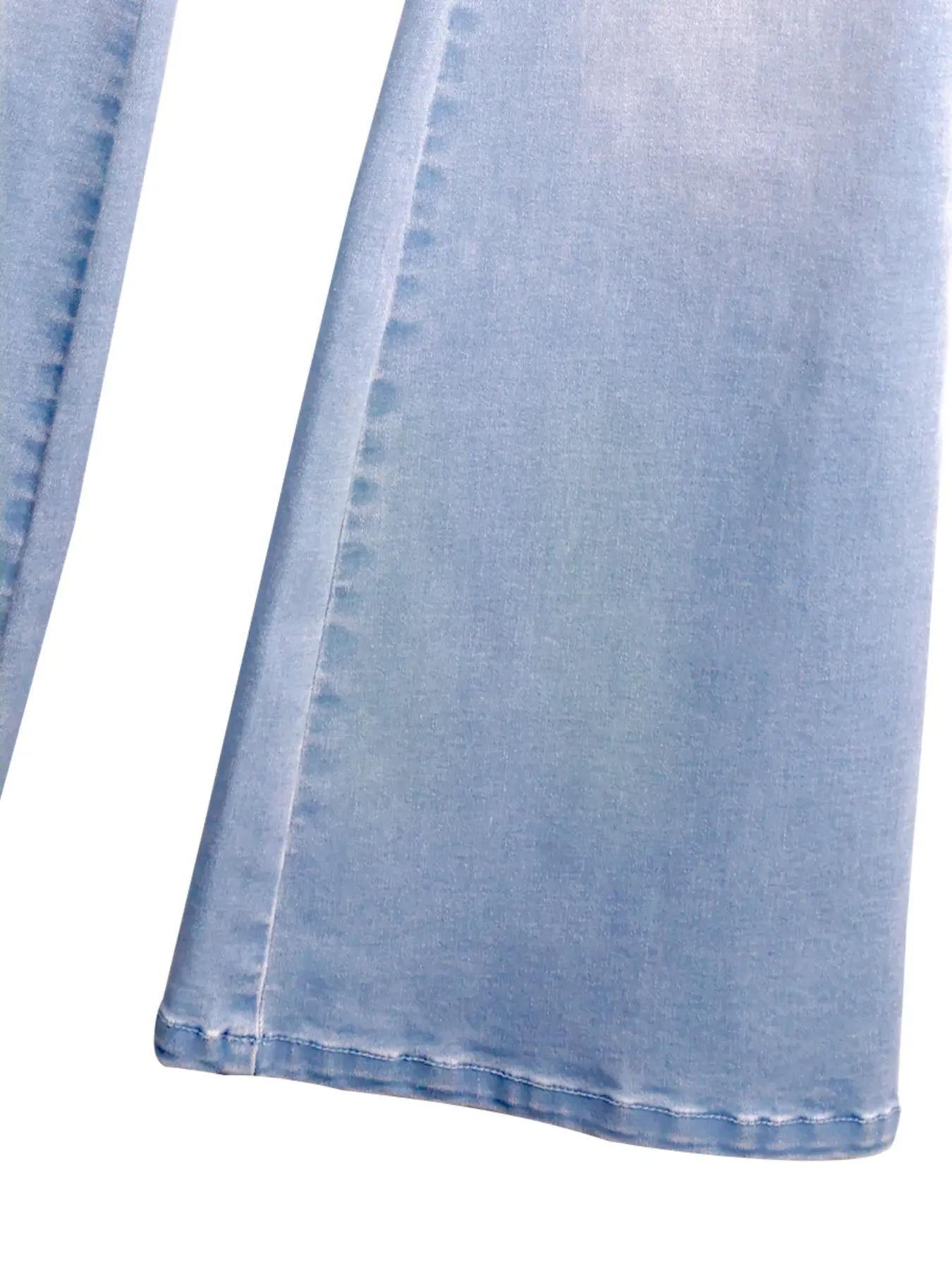 Women's Elastic Casual Denim Bell Bottoms, Slim-Fitting Natural Waist Pants, Plain Pattern, All Seasons, Pockets Design