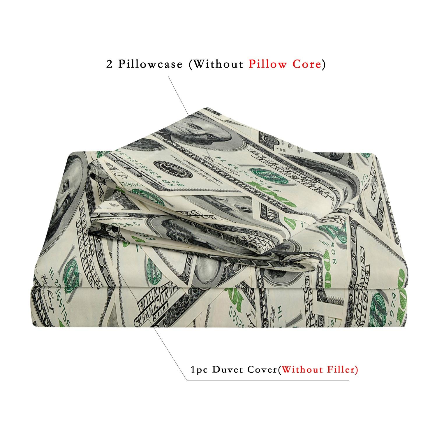 Money Pattern Bedding Set, 3 Counts Including （1 Count Duvet Cover & 2 Counts Pillowcases,No Core） Soft Comfortable Bedding Set for Bedroom