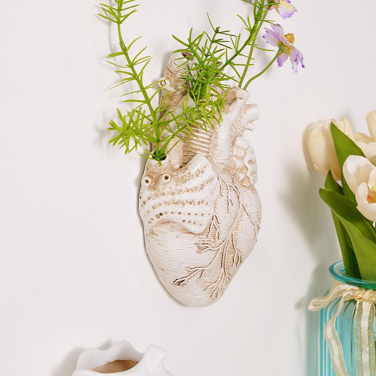 European Resin Heart-Shaped Hydroponic Hanging Decorative Vase, Modern Wall Decoration, Multi-Color Options, Home & Garden Decor