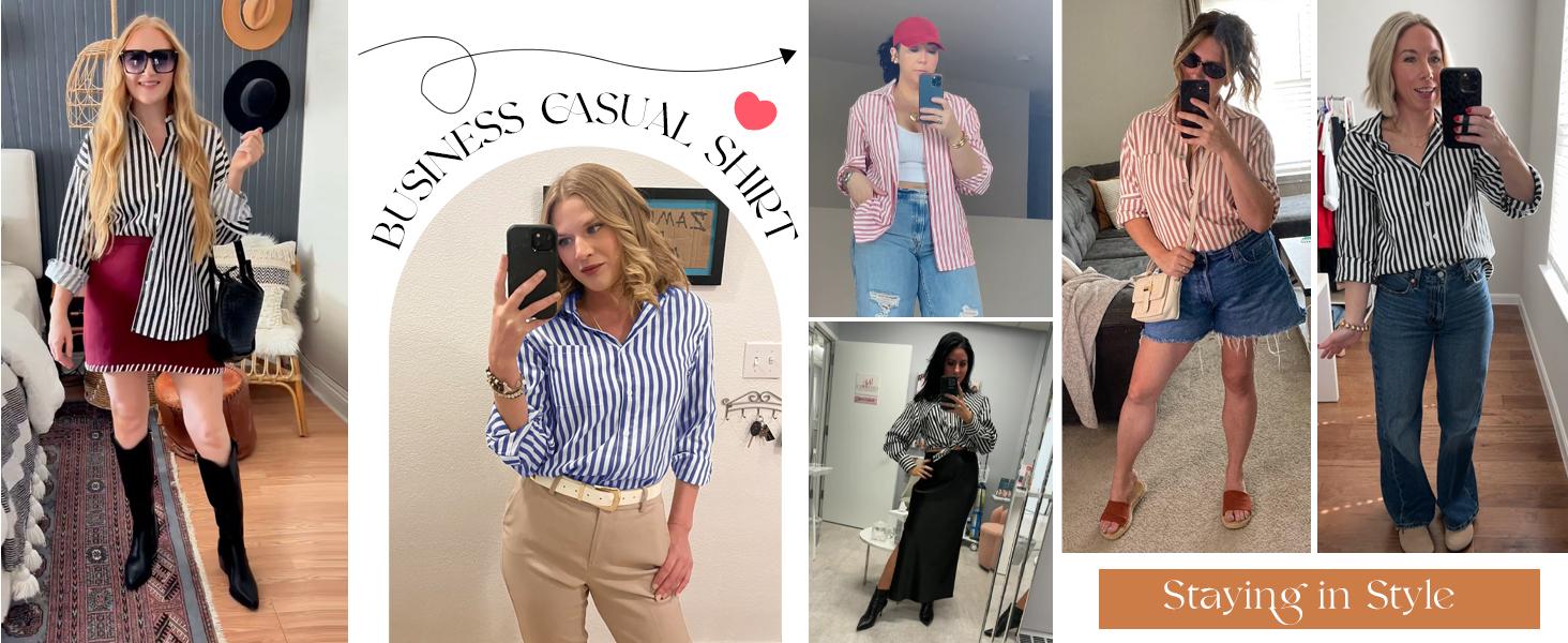 Cicy Bell Women's Blouses Striped Long Sleeve Shirts Button Down Loose Fit Casual Tops Womenswear Breathable