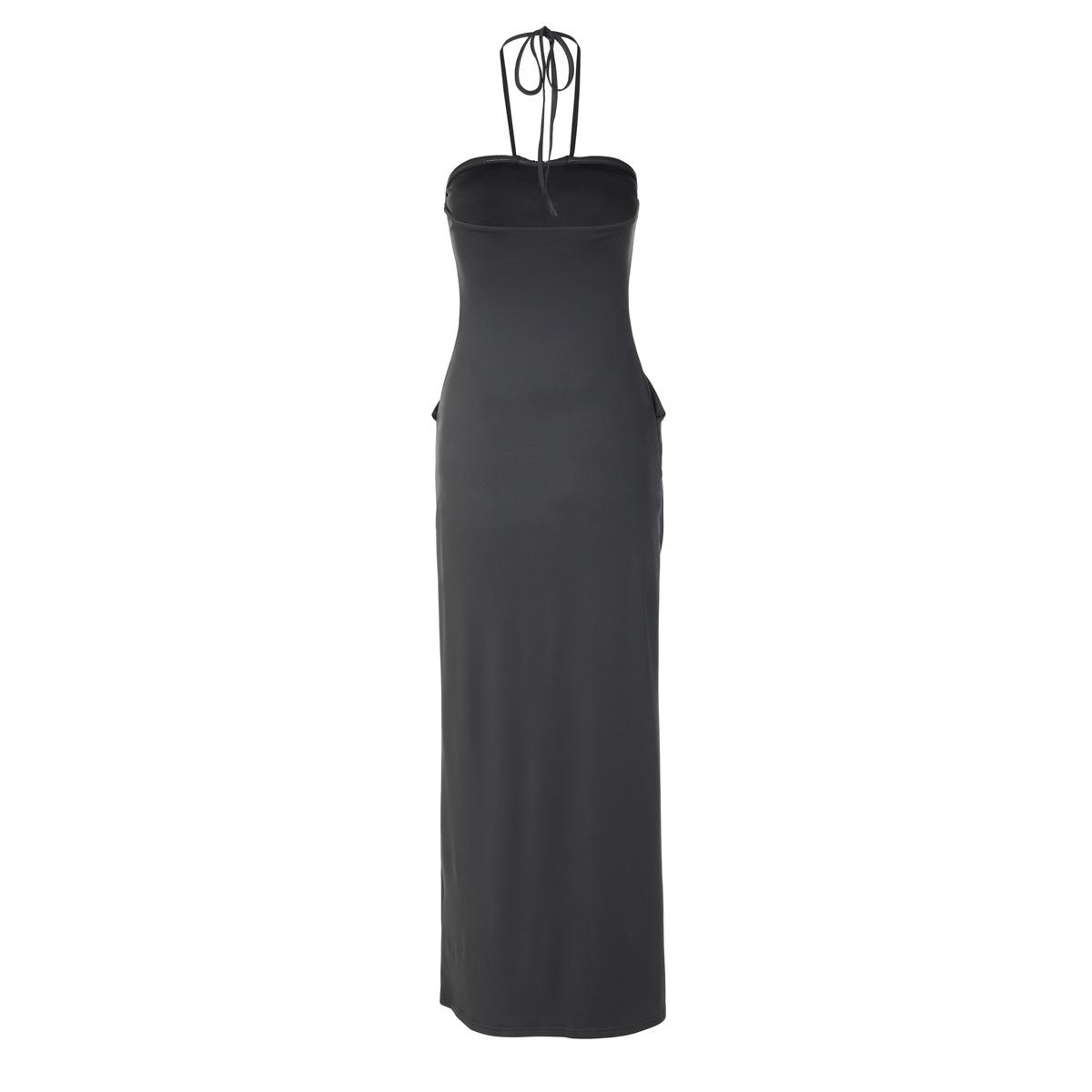 Women's Solid Color Ruched Bodycon Halter Neck Dress, Sexy Sleeveless Strapless Backless Slim Fit Tube Dress, Party Club Date Gown Dress, Elegant Slim Fitting, Casual Daily Maxi Dresses For Ladies Summer