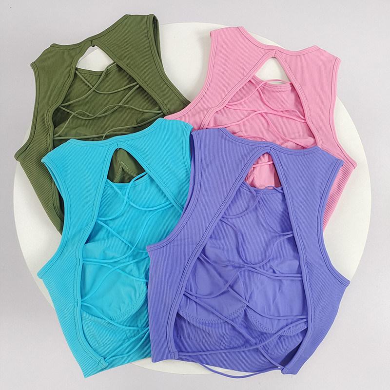 Fixed Cup Yoga Tank Top, Sexy Cross Back Outdoor Sports Gym Shirt, Sleeveless Running Outerwear, Women's Workout Clothing