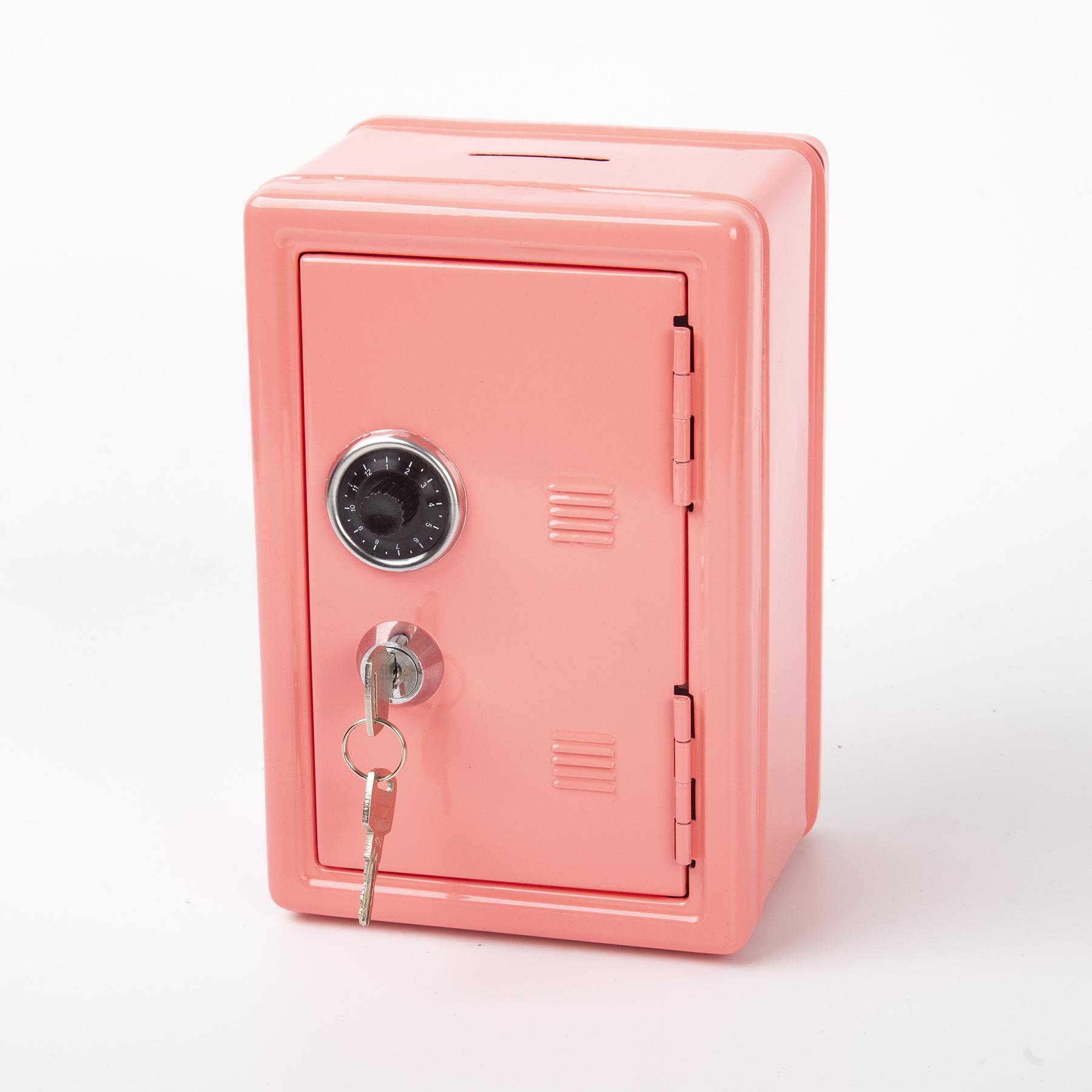 Mini Safe Piggy Bank, Creative Metal Storage Box with Password & Key Lock, Cash & Coin Organizer
