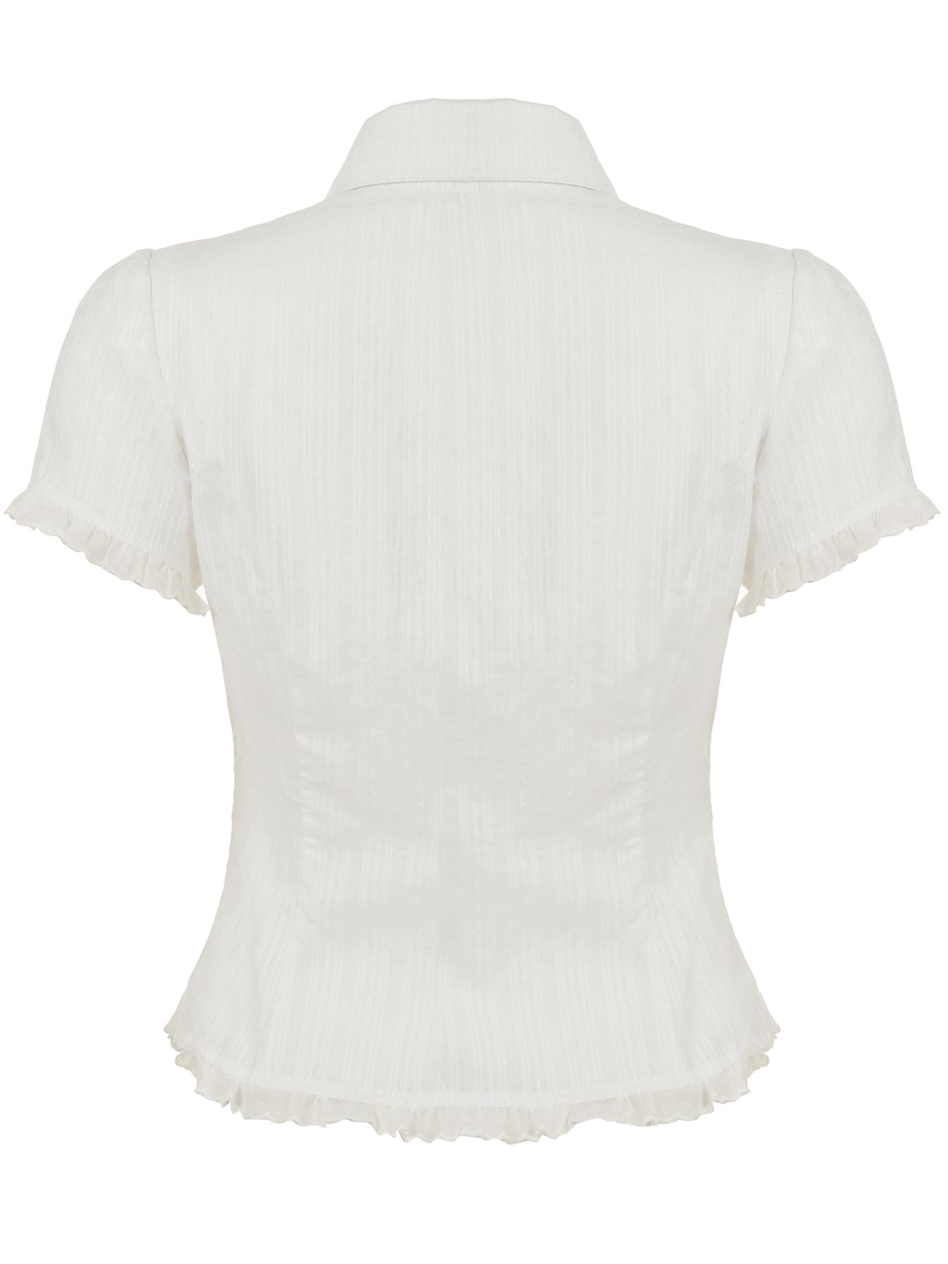 Women's Lace Trim Collar Short Sleeve Shirt Blouse, Summer Simple Button-Up Top, Elegant Casual Wear, Perfect for Daily