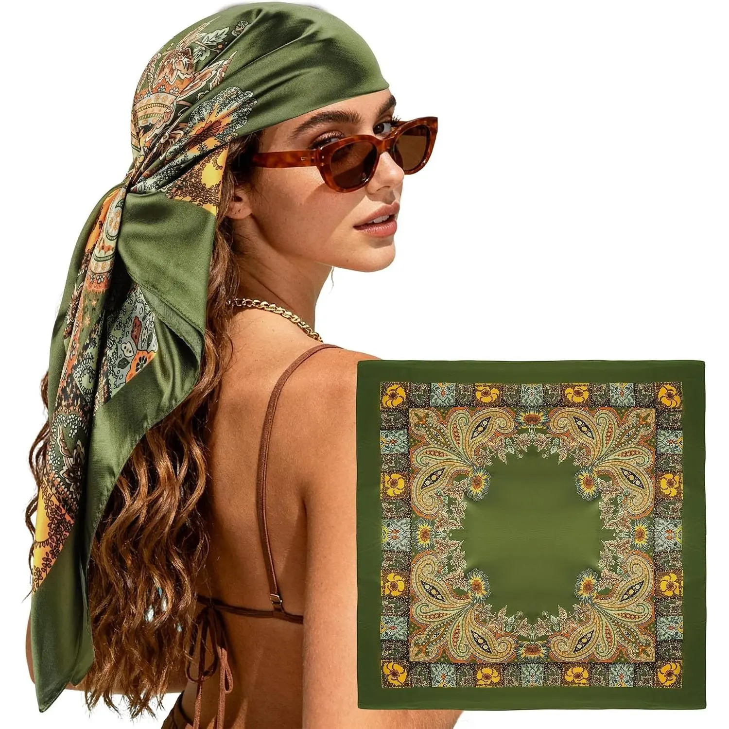 Large 35" Square Satin Hair Scarf for Women - Silky Smooth Fashion Head Wrap BandanaGift