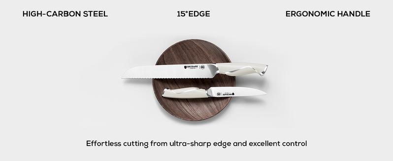 BRODARK Kitchen Knife Sets with Block and Built-in Sharpener, 15 Pcs Full Tang Professional Chef Knife Set, NSF Certified Food Grade Stainless Steel Cutlery Set, Ivory Series Outdoorfun